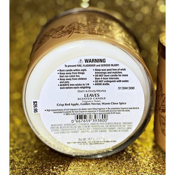 Lot of 2 Bath & Body Works Leaves Autumn Large 3-Wick Scented Candle 14.5oz - Picture 6 of 6